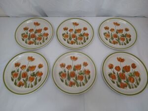 Set 6 Meadowbrook Stoneware Japan Dinner Plates Spring Collection Orange Tulips